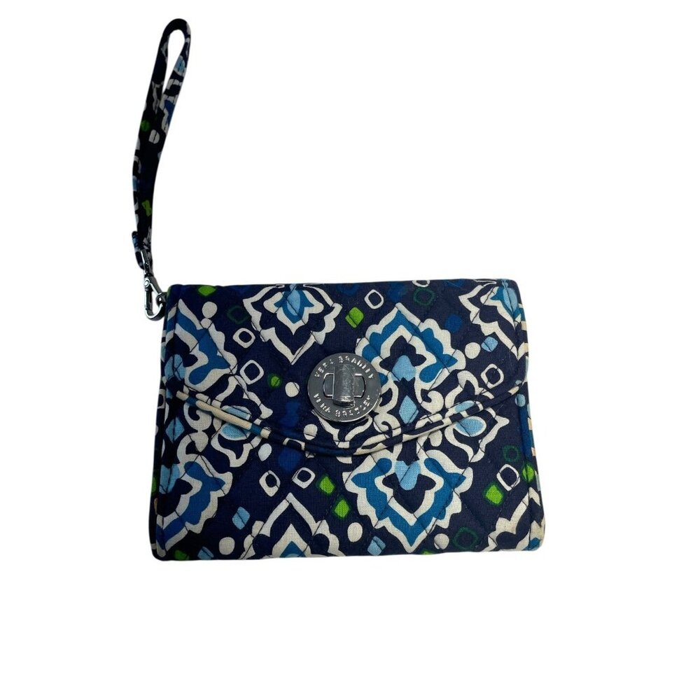Vera Bradley Women's Wallet Wristlet Ink Blue Green Quilted‎ Cotton